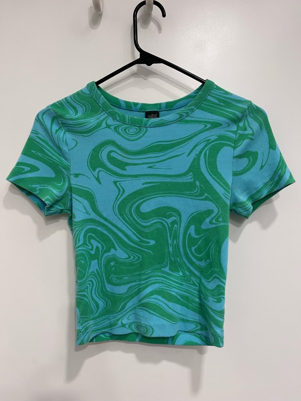 wild fable Teal and Green Swirl ribbed short sleeve shirt size small